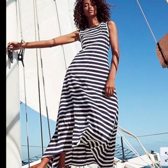 J. CREW Nwot High Low cotton Striped Maxi Dress | Navy & White Size S - Picture 3 of 6